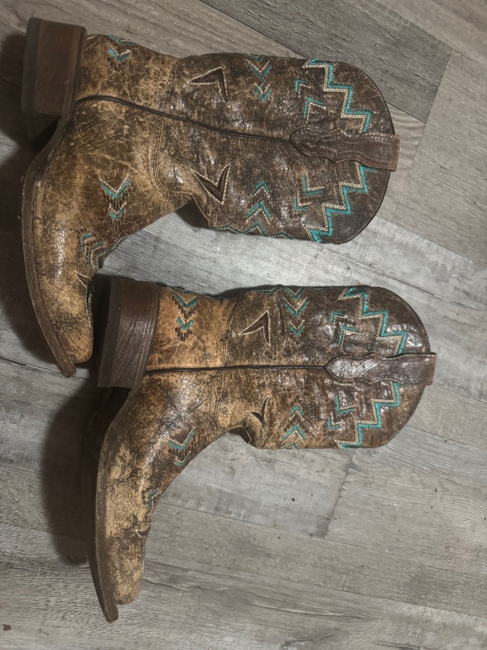 Corral Boots Gently Worn, Brown and Turquoise